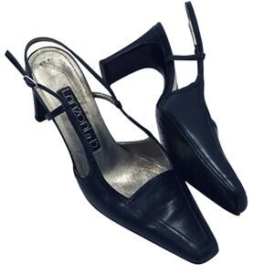 Vintage Lanzoni & B Navy Blue Heels Handmade Italian Leather Slingbacks Sz US 6